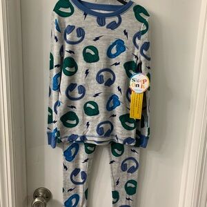 Sleep On It Kids Pajama Set - Gray with Blue and Green Headphones